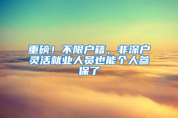 重磅！不限戶籍，非深戶靈活就業人員也能個人參保了