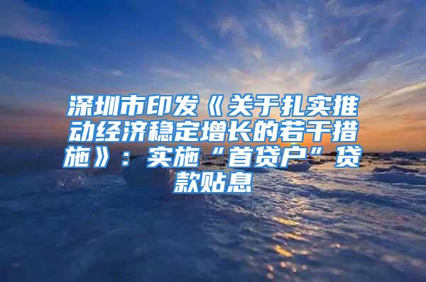 深圳市印發《關于扎實推動經濟穩定增長的若干措施》：實施“首貸戶”貸款貼息