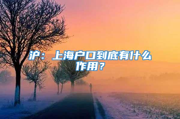 滬：上海戶口到底有什么作用？