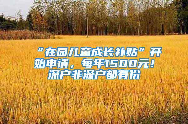 “在園兒童成長補貼”開始申請，每年1500元！深戶非深戶都有份