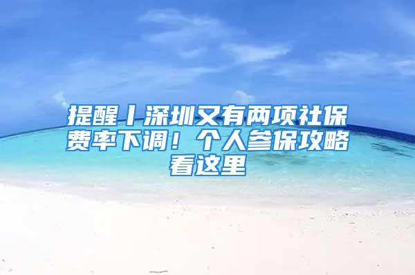 提醒丨深圳又有兩項社保費率下調！個人參保攻略看這里