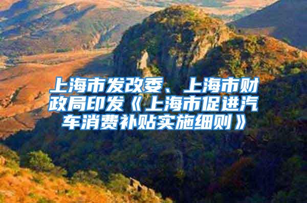 上海市發改委、上海市財政局印發《上海市促進汽車消費補貼實施細則》