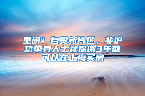 重磅！自貿新片區，非滬籍單身人士社保繳3年就可以在上海買房