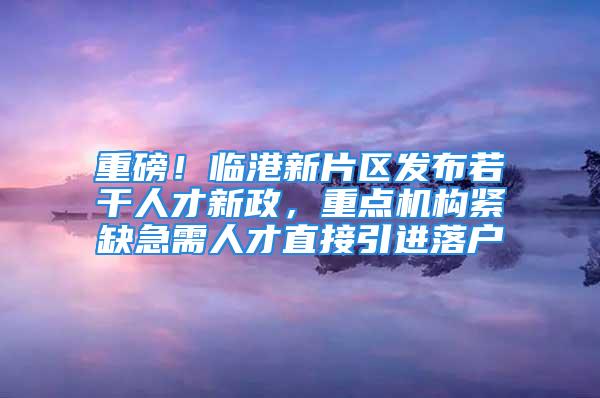 重磅！臨港新片區發布若干人才新政，重點機構緊缺急需人才直接引進落戶