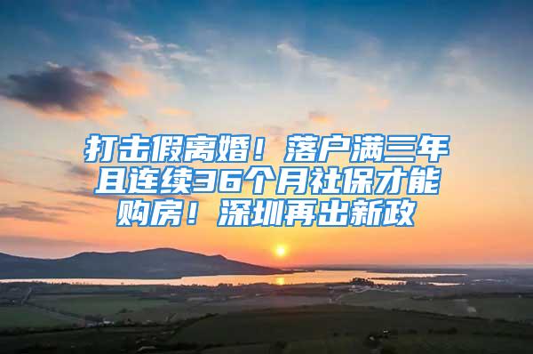 打擊假離婚！落戶滿三年且連續36個月社保才能購房！深圳再出新政