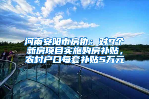 河南安陽市房協：對9個新房項目實施購房補貼，農村戶口每套補貼5萬元