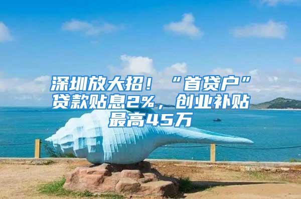 深圳放大招！“首貸戶”貸款貼息2%，創業補貼最高45萬