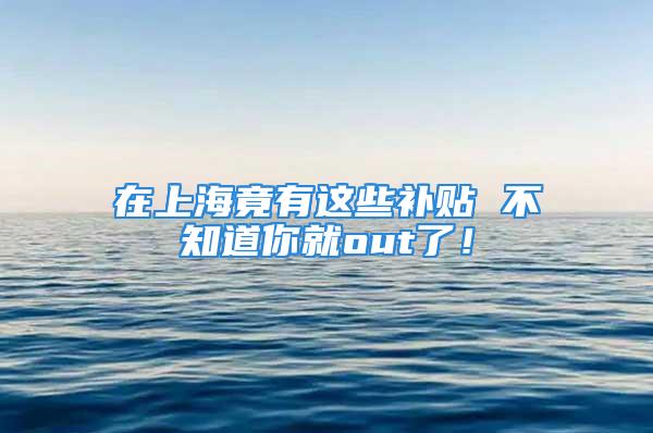 在上海竟有這些補貼 不知道你就out了！