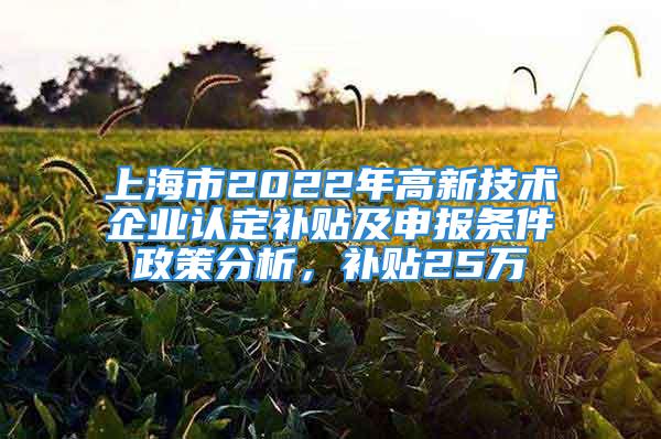 上海市2022年高新技術企業認定補貼及申報條件政策分析，補貼25萬