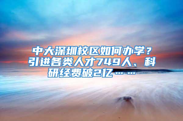 中大深圳校區如何辦學？引進各類人才749人、科研經費破2億……