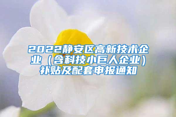 2022靜安區高新技術企業（含科技小巨人企業）補貼及配套申報通知