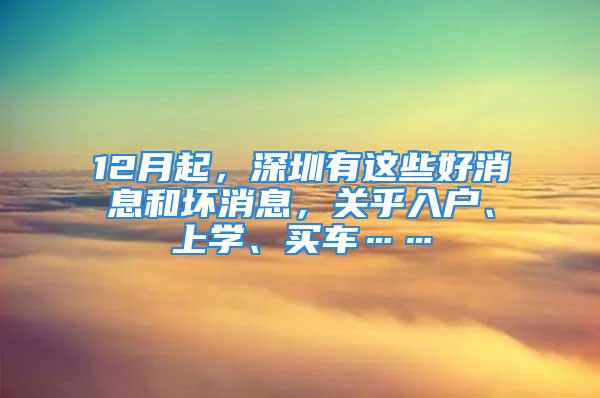 12月起，深圳有這些好消息和壞消息，關乎入戶、上學、買車……