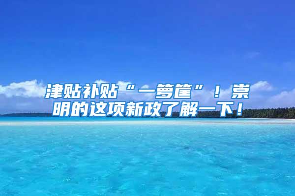 津貼補貼“一籮筐”！崇明的這項新政了解一下！