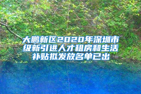 大鵬新區2020年深圳市級新引進人才租房和生活補貼擬發放名單已出